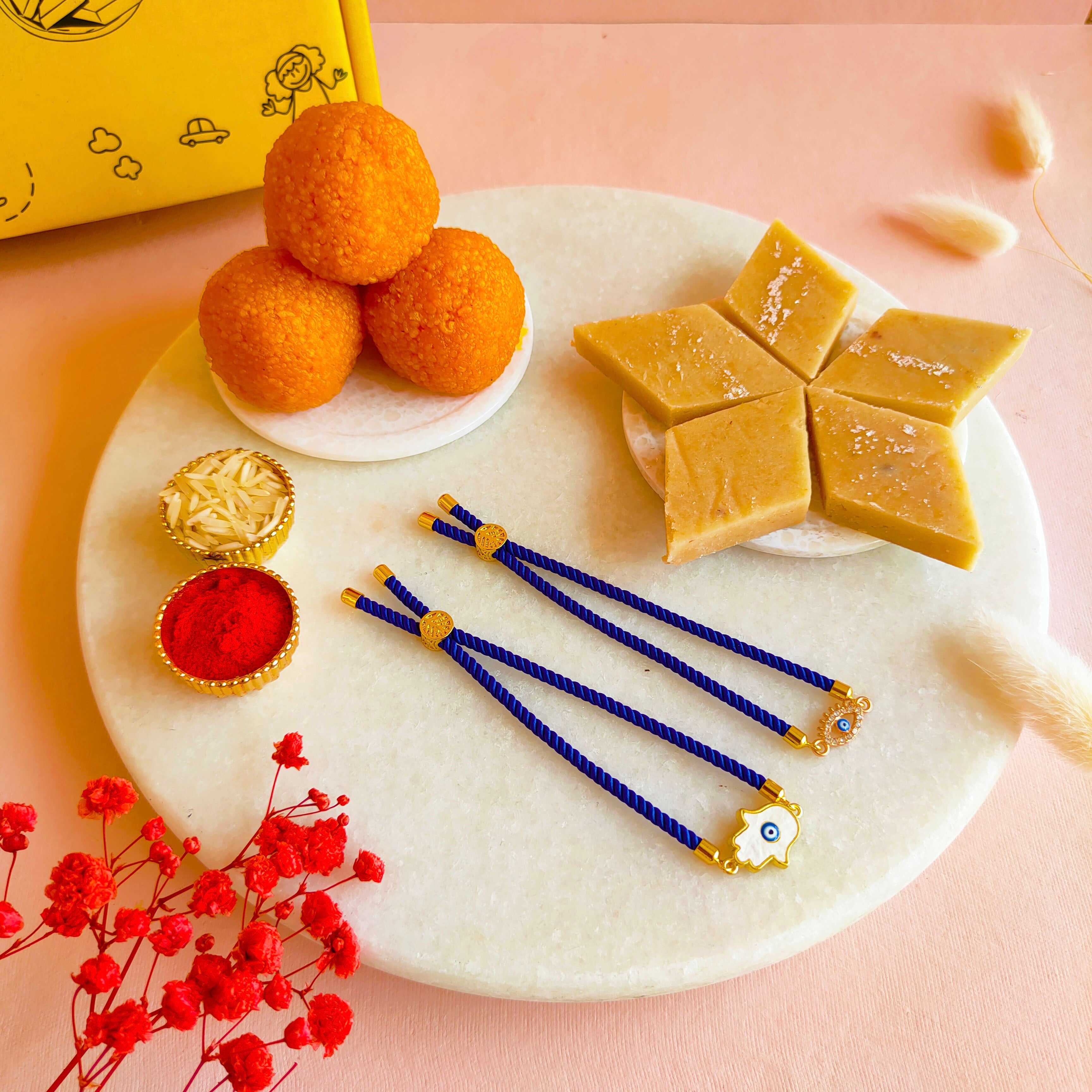 Bandhan Bhai-Bhabhi Evil Eye Rakhi Set - SweeDesi