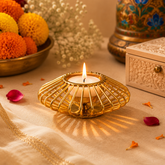 Gold Crystal Glass Diya - 2 - SweeDesi