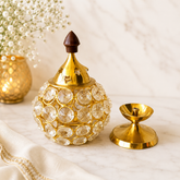 Gold Crystal Flower Glass Diya Holder - SweeDesi