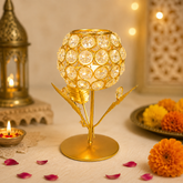 Gold Crystal Flower Glass Tea-Light Holder - SweeDesi