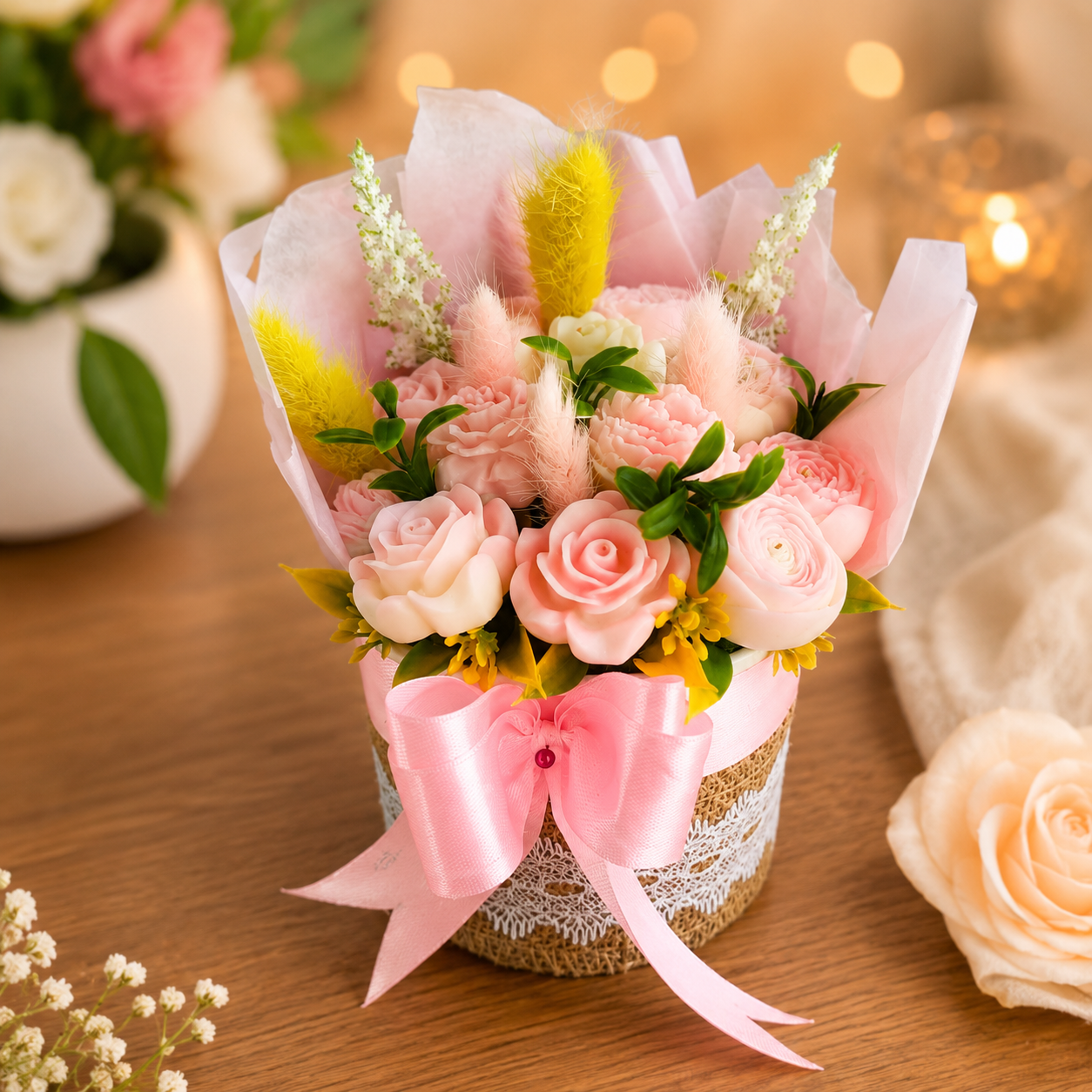 Soy Wax Flower Bouquet Pink - SweeDesi