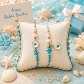 Turquoise Bhai-Bhabhi Rakhi Pair - SweeDesi