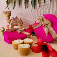 Ghewar Hamper Pink available online at SweeDesi