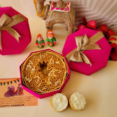 Ghewar Hamper Pink available online at SweeDesi