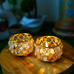 Gold Crystal Glass Diya - 2 available online at SweeDesi