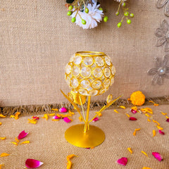 Gold Crystal Flower Glass Tea-Light Holder available online at SweeDesi