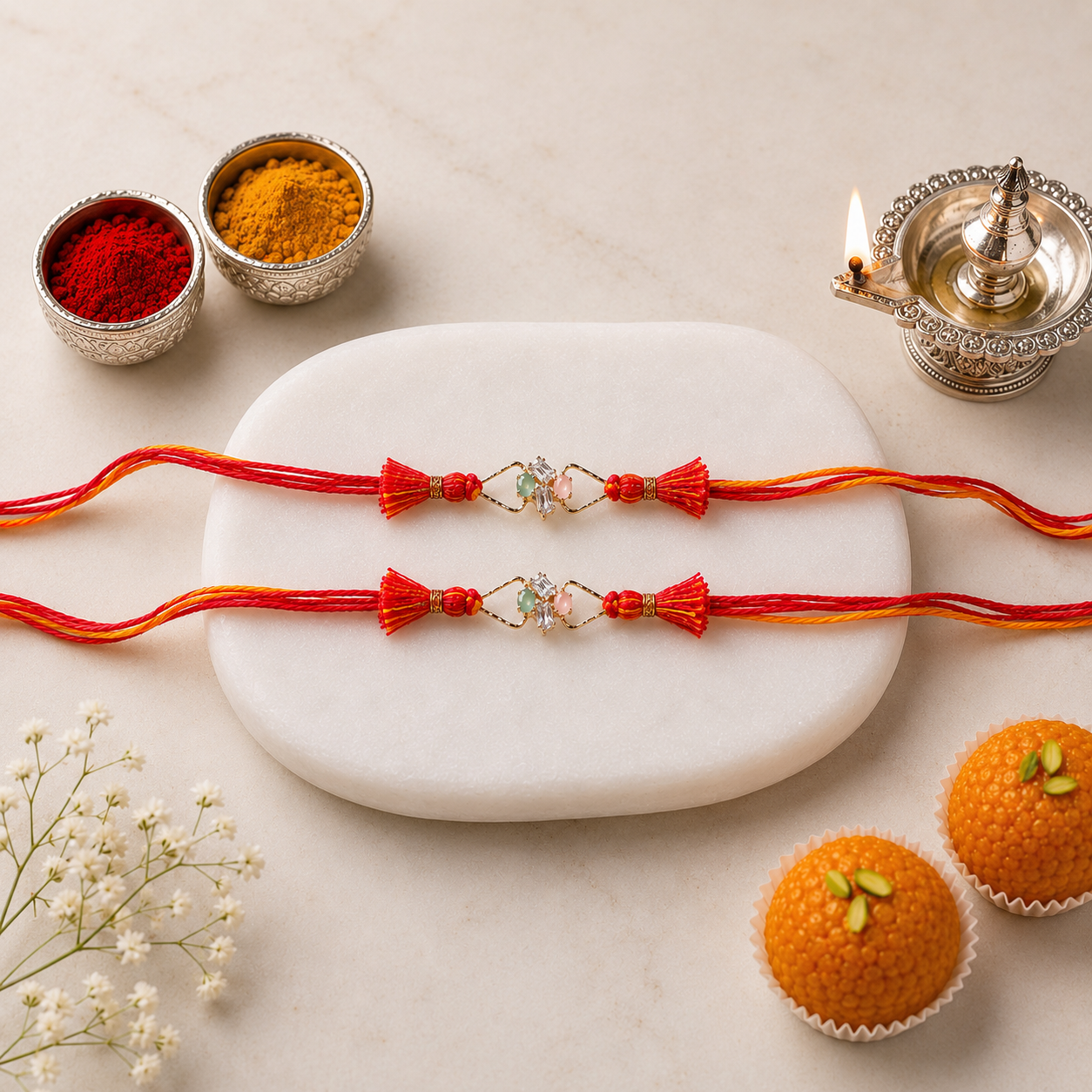 Bandhan Twin Sparkle Rakhi Set - SweeDesi