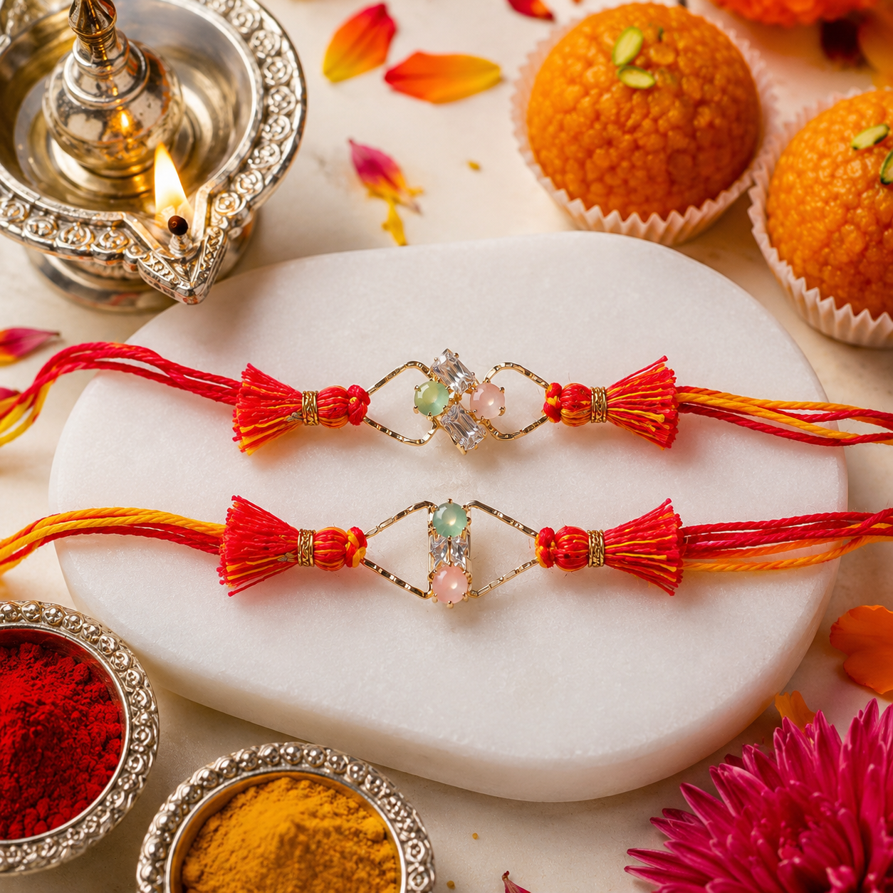 Bandhan Twin Sparkle Rakhi Set - SweeDesi