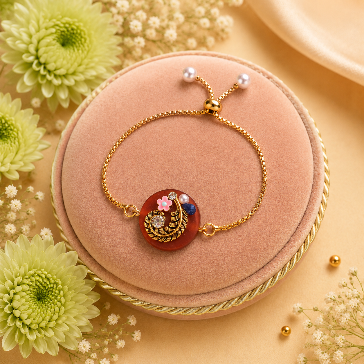Bandhan Round Stone Rakhi - SweeDesi