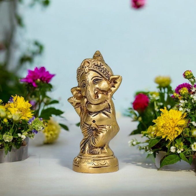 Brass Ganpati with Flute - SweeDesi