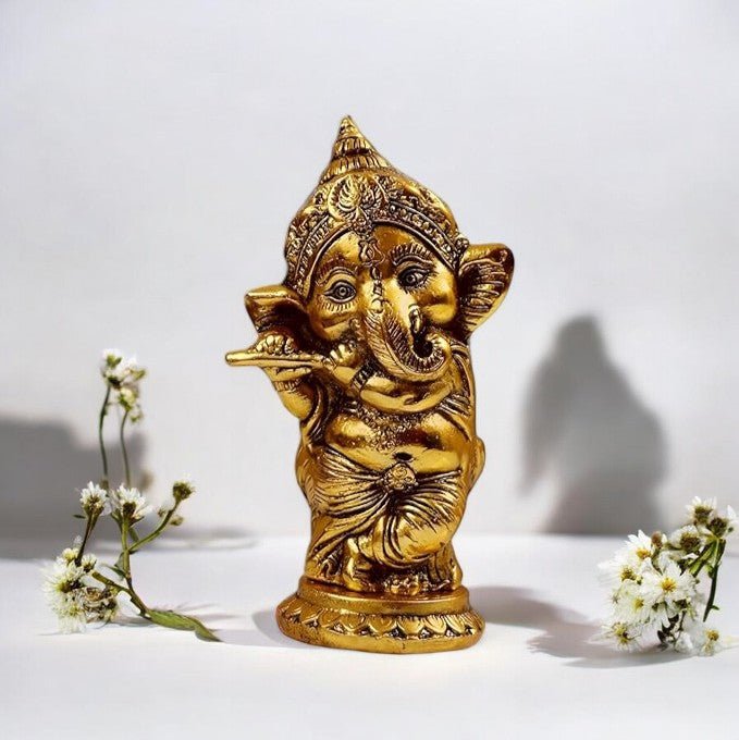 Brass Ganpati with Flute - SweeDesi