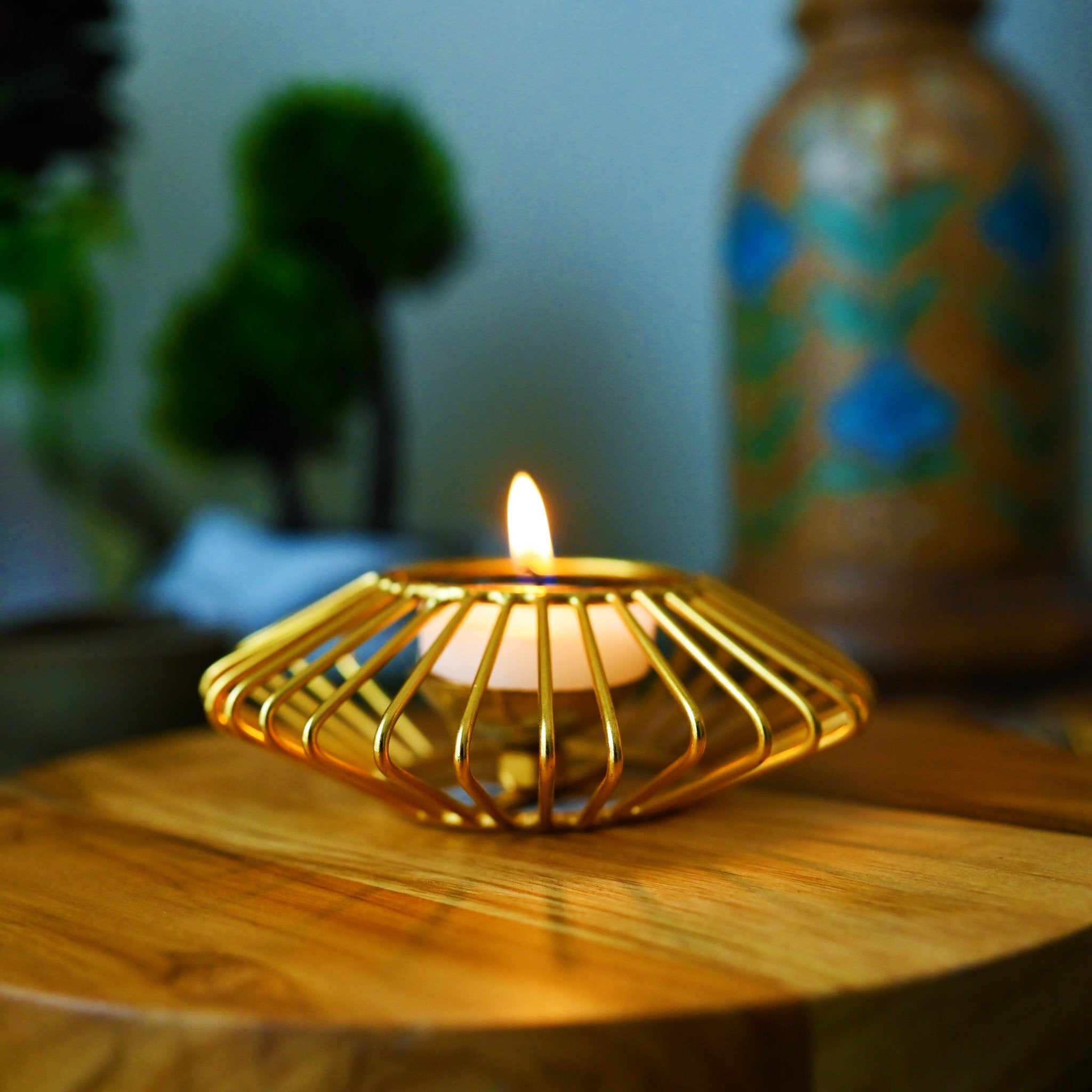 Gold Crystal Glass Diya - 2 - SweeDesi