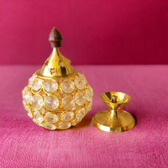    Gold Crystal Flower Glass Diya Holder available online at SweeDesi