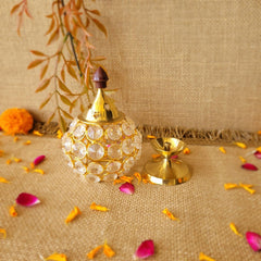    Gold Crystal Flower Glass Diya Holder available online at SweeDesi