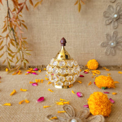    Gold Crystal Flower Glass Diya Holder available online at SweeDesi